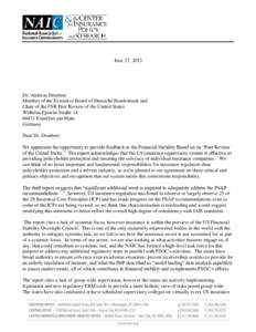 June 27, 2013  Dr. Andreas Dombret Member of the Executive Board of Deutsche Bundesbank and Chair of the FSB Peer Review of the United States Wilhelm-Epstein-Straße 14