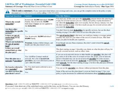 LifeWise HP of Washington: Essential GoldCoverage Period: Beginning on or afterCoverage for: Individual or Family | Plan Type: PPO  Summary of Coverage: What this Plan Covers & What it Costs