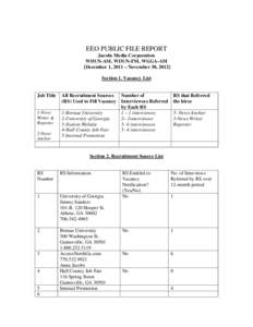 EEO PUBLIC FILE REPORT Jacobs Media Corporation WDUN-AM, WDUN-FM, WGGA-AM [December 1, 2011 – November 30, 2012] Section 1. Vacancy List