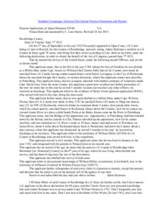 Southern Campaigns American Revolution Pension Statements and Rosters Pension Application of Adam Hickman S5540 VA Transcribed and annotated by C. Leon Harris. Revised 24 Jan[removed]Rockbridge County State of Virginia Sep