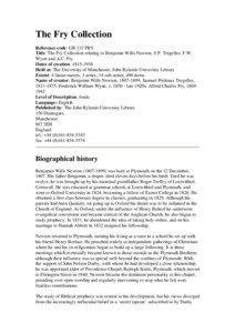 The Fry Collection Reference code: GB 133 FRY Title: The Fry Collection relating to Benjamin Wills Newton, S.P. Tregelles, F.W.