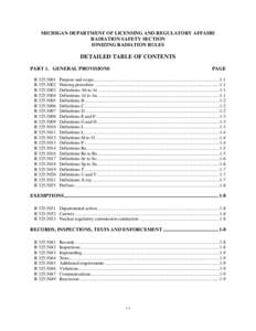 MICHIGAN DEPARTMENT OF LICENSING AND REGULATORY AFFAIRS RADIATION SAFETY SECTION IONIZING RADIATION RULES DETAILED TABLE OF CONTENTS PART 1. GENERAL PROVISIONS