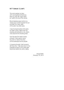 Wittenham Clumps The wind washes my face with morning flannel freshness plays my ears like organ pipes as I puff to the top of the clump Blood kaleidoscopes behind my