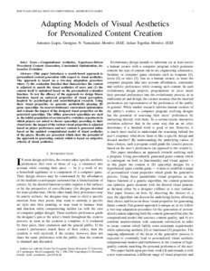 IEEE T-CIAIG SPECIAL ISSUE ON COMPUTATIONAL AESTHETICS IN GAMES  1 Adapting Models of Visual Aesthetics for Personalized Content Creation