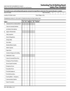 Swimming Pool & Bathing Beach Safety Plan Checklist NEW YORK STATE DEPARTMENT OF HEALTH Bureau of Community Environmental Health and Food Protection