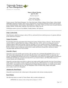 Report of Board Meeting April 18, 2014 Draft for Approval Keene State College Keene, New Hampshire