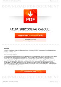 BOOKS ABOUT R410A SUBCOOLING CALCULATOR  Cityhalllosangeles.com R410A SUBCOOLING CALCUL...