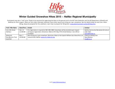Winter Guided Snowshoe Hikes 2015 – Halifax Regional Municipality Participants may win a “trail