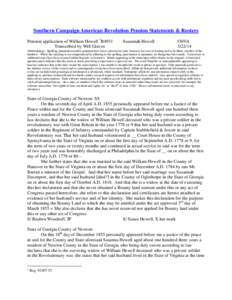 Southern Campaign American Revolution Pension Statements & Rosters Pension application of William Hewell 1R4931 Transcribed by Will Graves Susannah Hewell