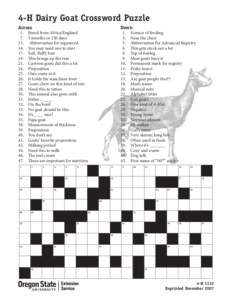 4-H Dairy Goat Crossword Puzzle Across 1.  7.  15.  16. 