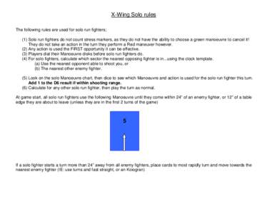 X-Wing Solo rules The following rules are used for solo run fighters; (1) Solo run fighters do not count stress markers, as they do not have the ability to choose a green manoeuvre to cancel it! They do not take an actio