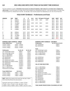 6.BGIRLS AND BOYS STATE TRACK & FIELD MEET TIME SCHEDULE The time schedule is a guide. Should the meet sessions run ahead of schedule, it will continue to run ahead and no adjustments will be made. In the first se