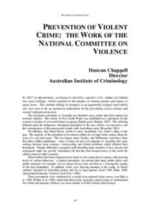 Prevention of Violent Crime  PREVENTION OF VIOLENT CRIME: THE WORK OF THE NATIONAL COMMITTEE ON VIOLENCE