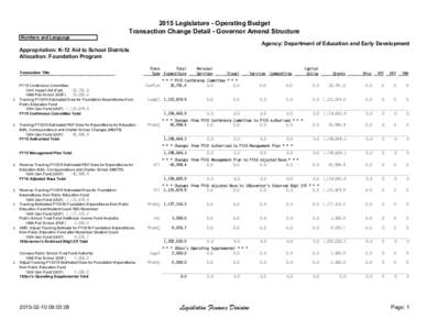 2015 Legislature - Operating Budget Transaction Change Detail - Governor Amend Structure Numbers and Language Agency: Department of Education and Early Development Appropriation: K-12 Aid to School Districts