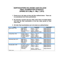 Microsoft Word - Spring 15 Final Exam Schedule