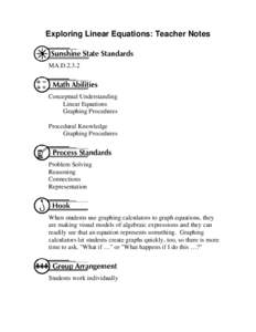 Exploring Linear Equations: Teacher Notes  MA.DConceptual Understanding Linear Equations