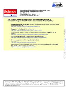 Worldwide Human Relationships Inferred from Genome-Wide Patterns of Variation Jun Z. Li, et al. Science 319, [removed]); DOI: [removed]science[removed]The following resources related to this article are available online 