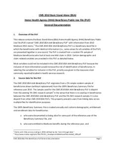 CMS 2010 Basic Stand Alone (BSA) Home Health Agency (HHA) Beneficiary Public Use File (PUF) General Documentation 1.  Overview of the PUF