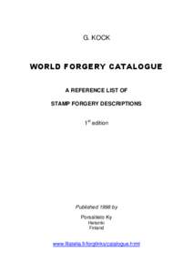 G. KOCK  WORLD FORGERY CATALOGUE