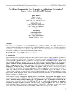 American International Journal of Contemporary Research  Vol. 3 No. 2; February 2013 Are Chinese Companies the Next Generation of Multinational Corporations? Lenovo vs. Sony in the Global PC Industry