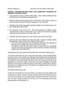 Arsenal Holdings plc  Results for the year ended 31 May 2009