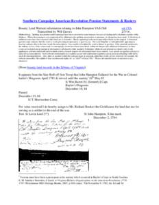 Southern Campaign American Revolution Pension Statements & Rosters Bounty Land Warrant information relating to John Hampton VAS1368 Transcribed by Will Graves vsl 1VA[removed]