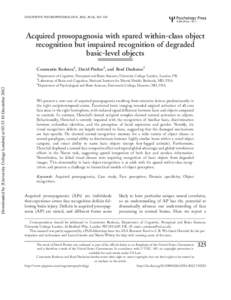 Acquired prosopagnosia with spared within-class object recognition but impaired recognition of degraded basic-level objects
