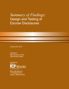 Summary of Findings: Design and Testing of Escrow Disclosures