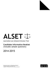 ALSET Australian Law Schools Entrance Test Candidate Information Booklet (includes sample questions)