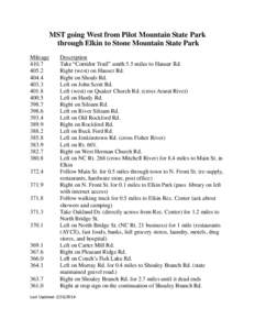 MST going West from Pilot Mountain State Park through Elkin to Stone Mountain State Park Mileage[removed]4