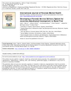 Law / Mental health / Adjudicative competence / Competence / Youth detention center / Involuntary commitment / Jackson v. Indiana / Competency evaluation / Mental health law / Forensic psychology / Psychiatry