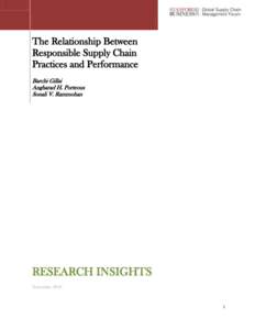 The Relationship Between Responsible Supply Chain Practices and Performance Barchi Gillai Angharad H. Porteous Sonali V. Rammohan