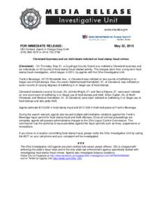 FOR IMMEDIATE RELEASE:  May 22, 2015 OIU Contact: Agent-in-Charge Greg Croftor