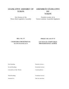 LEGISLATIVE ASSEMBLY OF YUKON ASSEMBLÉE LÉGISLATIVE DU YUKON