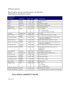 Whatcom County Real Property Current and Delinquent Tax Roll File Specifications and Record Layout Billing Export Field Name