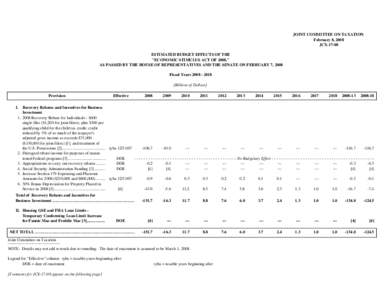 JOINT COMMITTEE ON TAXATION February 8, 2008 JCX[removed]ESTIMATED BUDGET EFFECTS OF THE 