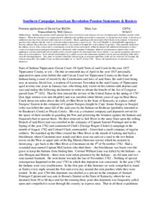 Southern Campaign American Revolution Pension Statements & Rosters Pension application of David Lee R6256 Transcribed by Will Graves Mary Lee