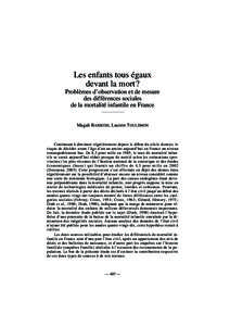 CI 156 Partie VI.20 Page 407 Lundi, 21. février:Les enfants tous égaux devant la mort? Problèmes d’observation et de mesure des différences sociales