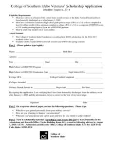 College of Southern Idaho Veterans’ Scholarship Application