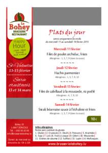 Plats du jour de la Brasserie Le Bohey