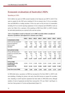 Cost-effectiveness of Australian NSPs   Economic evaluation of Australia’s NSPs  Spending on NSPs $26.4 million was spent on NSPs around Australia in the financial year, with $17.8m