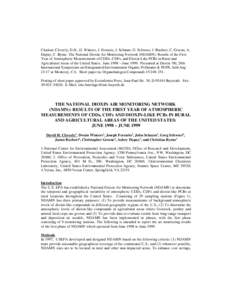 Citation: Cleverly, D.H., D. Winters, J. Ferrario, J. Schaum, G. Schweer, J. Buchert, C. Greene, A. Dupuy, C. Byrne. The National Dioxin Air Monitoring Network (NDAMN): Results of the First Year of Atmospheric Measuremen