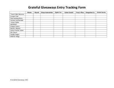 Grateful Giveaways Entry Tracking Form iHome “Cents”able Momma Coupon Dad Deal Seeking Mom Hoosier Homemade