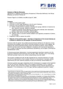 Analysis of Marine Biotoxins Approaches to Validation and Regulatory Acceptance of Alternative Methods to the Mouse Bioassay as method of Reference Position Paper Nr[removed]of the BfR of April 07, 2005 Contents 1. Obj