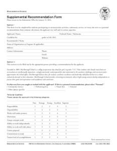 M arlborough School  Supplemental Recommendation Form Please return to the Admissions Office by January 31, 2014. Section I
