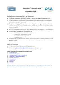 2012  Ambulance Service of NSW Paramedic level  Quality Systems Assessment (QSA) Self Assessment