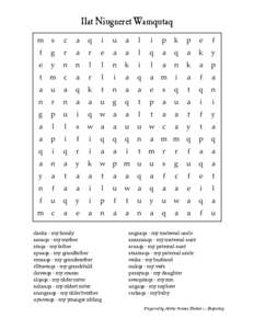 Ilat Niugneret Wamqutaq  ilanka - my family aanaqa - my mother ataqa - my father apaaqa - my grandfather