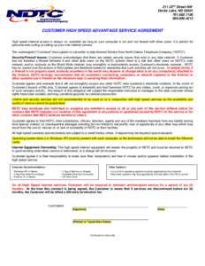 211 22nd Street NW Devils Lake, ND[removed][removed]  CUSTOMER HIGH SPEED ADVANTAGE SERVICE AGREEMENT
