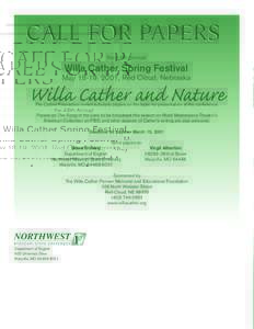 CALL FOR PAPERS the 46th Annual Willa Cather Spring Festival  May 18-19, 2001, Red Cloud, Nebraska