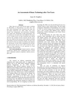 An Assessment of Reuse Technology after Ten Years James M. Neighbors SADA, 3482 Wimbledon Way, Costa Mesa, CA 92626, USA [removed] Abstract More than ten years ago the first major workshop